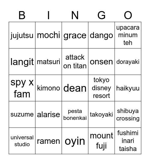 DEAN’s Bingo Card