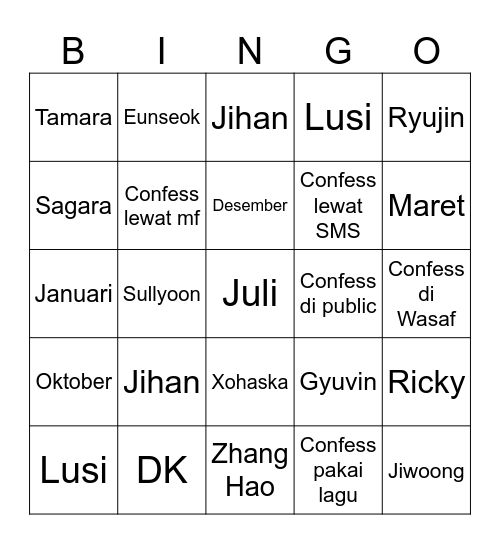 HUSHED LOVES Bingo Card