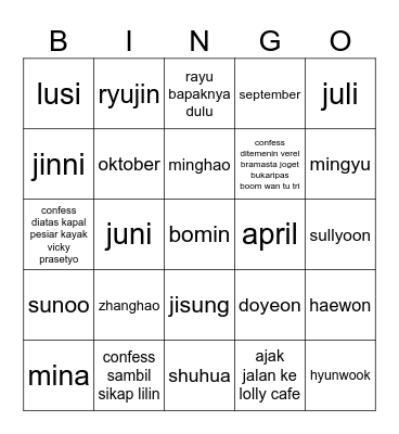 BINGONYA YUNJIN! Bingo Card