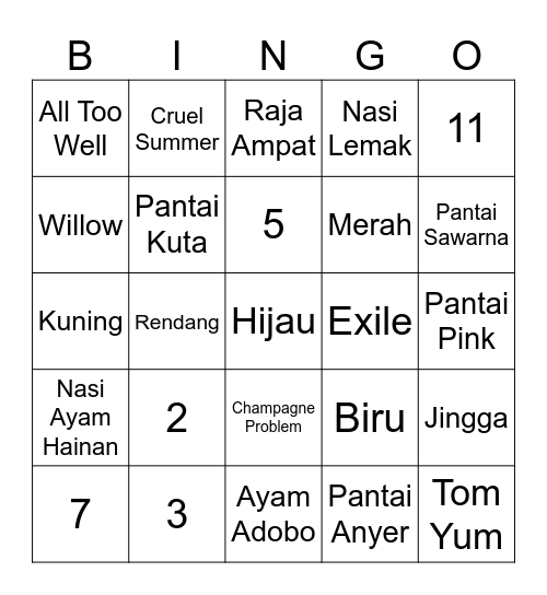 Visha's Bingo Card