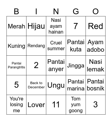 Oyin Bingo Card