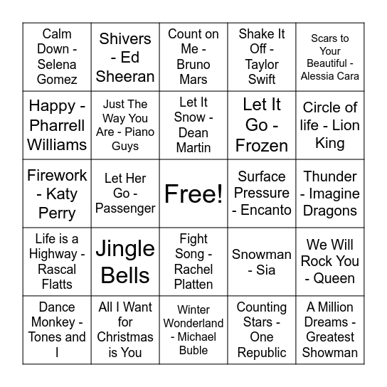 MUSIC BINGO Card