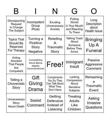 Narcissist Family Bingo Card