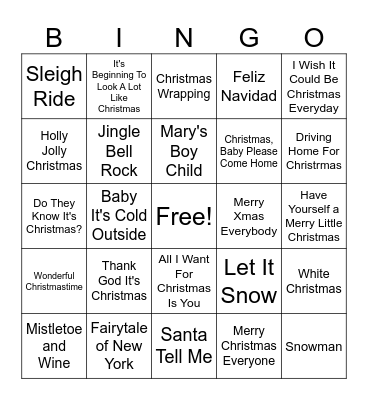 Christmas Song Bingo Card