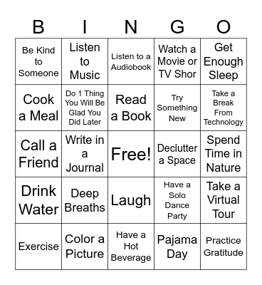 Self Care BINGO Card