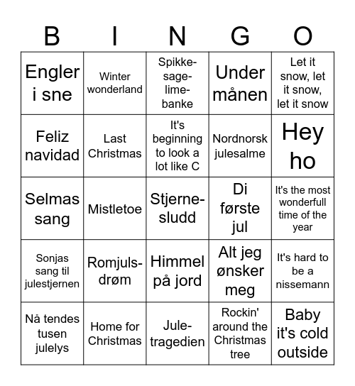 JULEMUSIKK Bingo Card