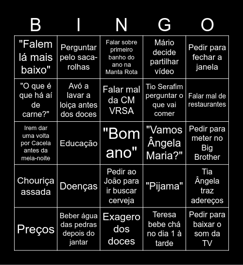 PDA Bingo Card