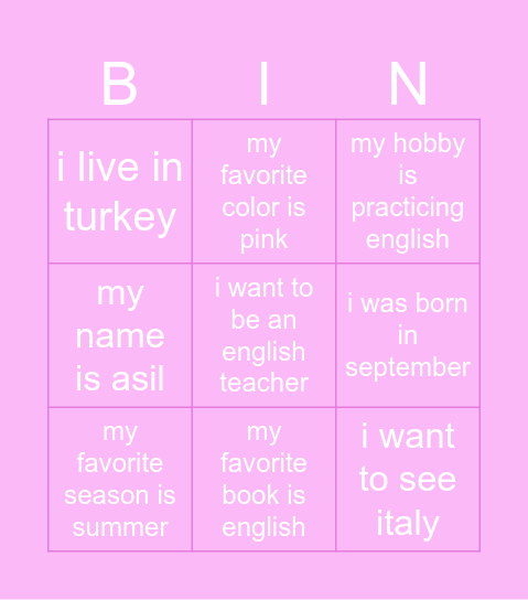 Asil's Bingo Card