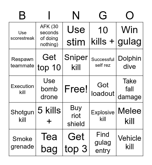 Warzone duos Bingo Card