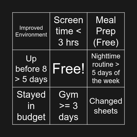 Weekly Bingo Card