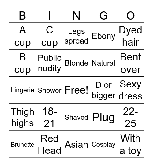 Sexy Pics Bingo Card