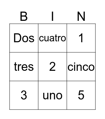 Numero Bingo Card