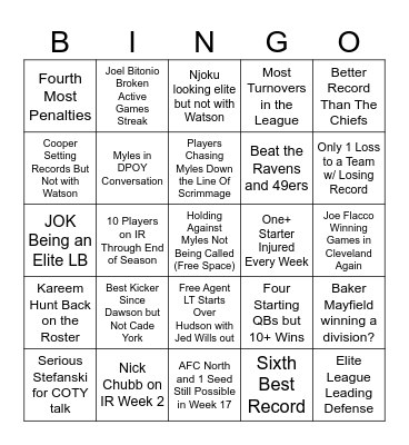 2023 Browns Bingo Card