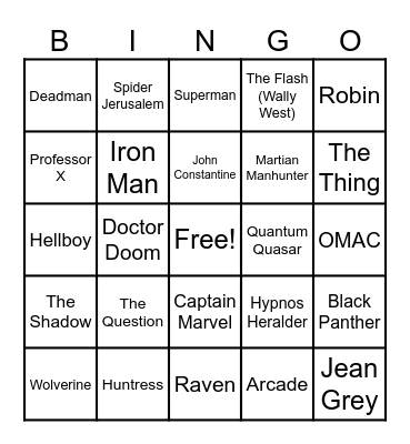 62 - COMIC BOOK CHARACTERS Bingo Card