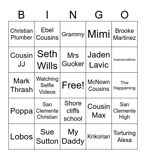 Jude Bingo Card