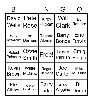 62 - 90's BASEBALL PLAYERS Bingo Card