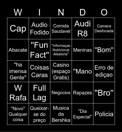 Windoh Bingo Card