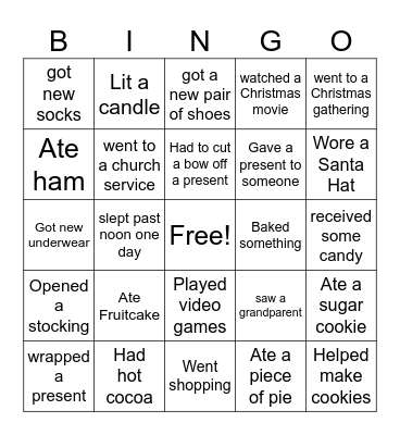 After-Chrismtas Bingo Card