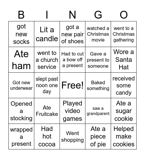 After-Chrismtas Bingo Card