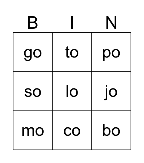 SíLABAS CON "O" Bingo Card