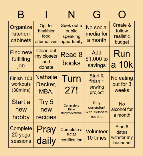 Nathalie’s 2024 Goals Bingo Card
