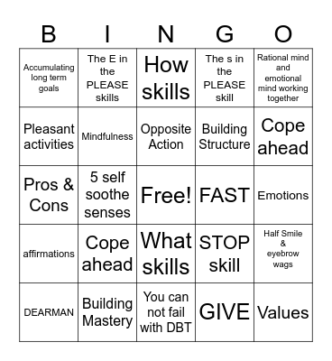 DBT Bingo Card