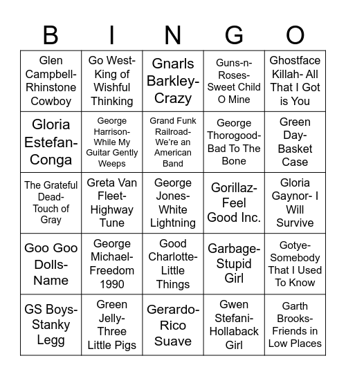 Radio Bingo "G" Unit Bingo Card