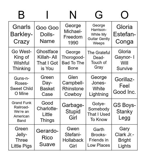 Radio Bingo "G" Unit Bingo Card
