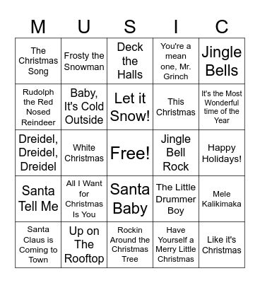 Holiday Hits Bingo Card