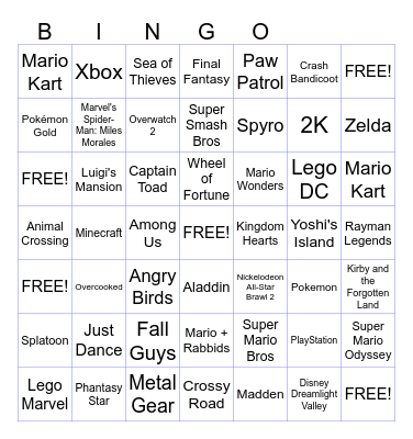 Mrs. T's Favorite Games Bingo Card