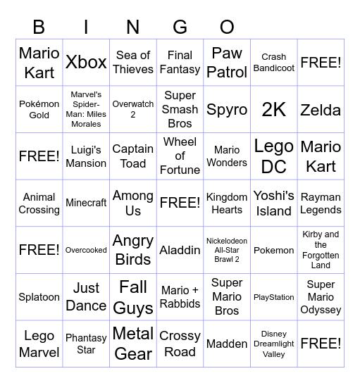 Mrs. T's Favorite Games Bingo Card