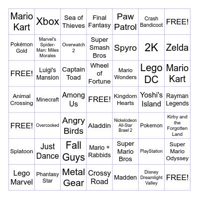 Mrs. T's Favorite Games Bingo Card