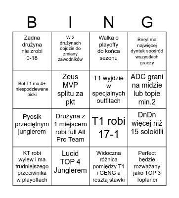 LCK 2024 Spring Bingo Card