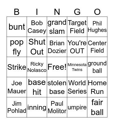 Baseball Opener Bingo Card