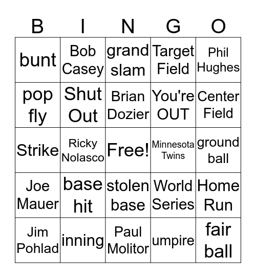 Baseball Opener Bingo Card