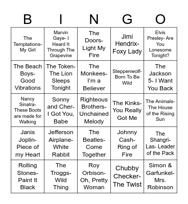 Radio Bingo 60's Music Bingo Card