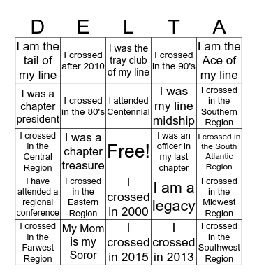 Delta Bingo Card