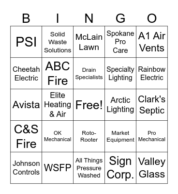 Vendor Bingo Card