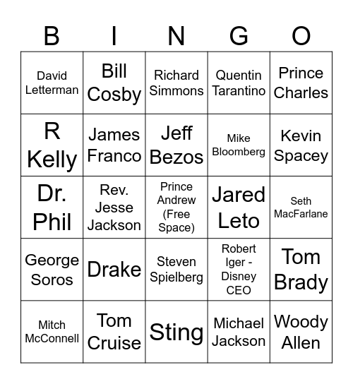 Epstein Extravaganza 2024 Bingo Card