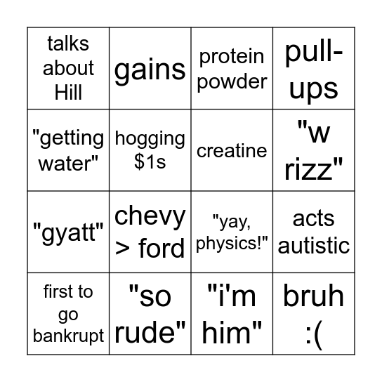 the child Bingo Card