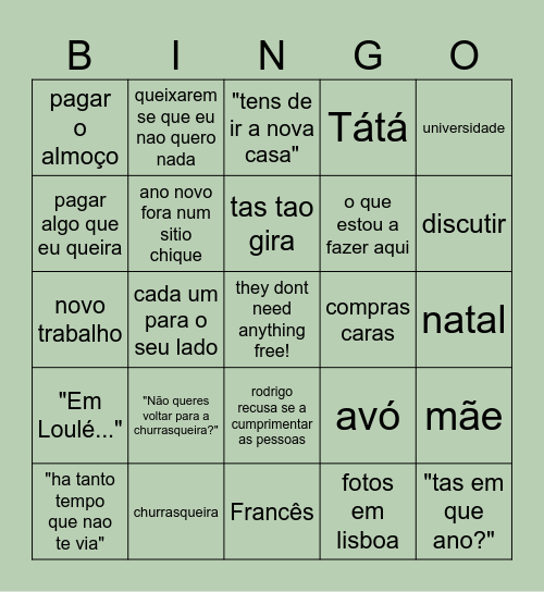 Lisbon Bingo Card