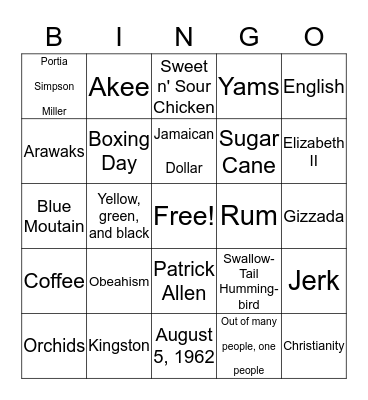 JAMAICA Bingo Card