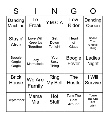 70's SINGO BINGO Card