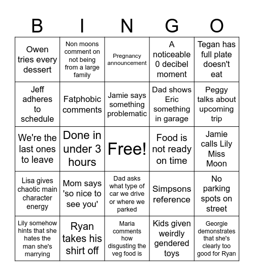 Moon Christmas Bingo Card