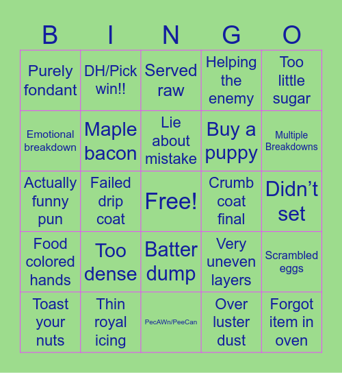 Kids Baking Championship Bingo Card