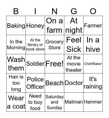 WH- Questions Bingo Card