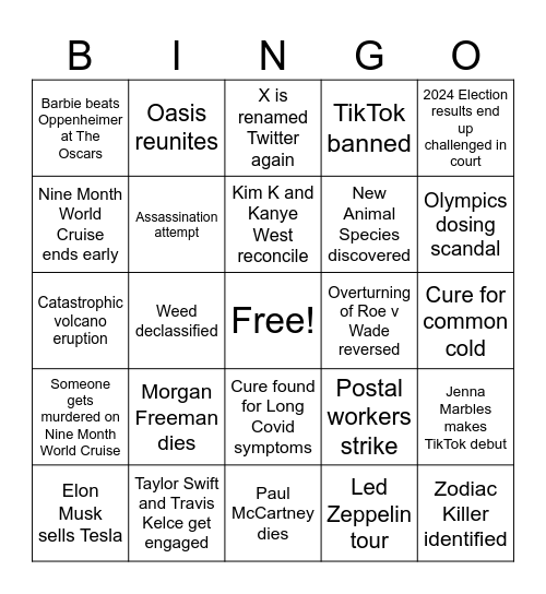 Claire’s 2024 Bingo Card