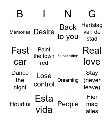 Nederlandse Top 40 Hits 2023 Bingo Card