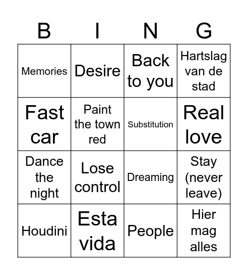 Nederlandse Top 40 Hits 2023 Bingo Card