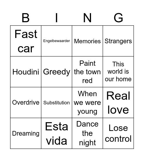 Nederlandse Top 40 Hits 2023 Bingo Card